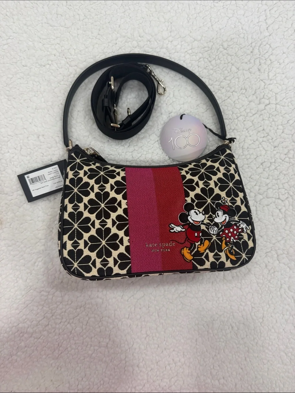 kate spade Minnie & Mickey Floral Stripe Crossbody Bag in Black/Cream/Red - Picture 1 of 7